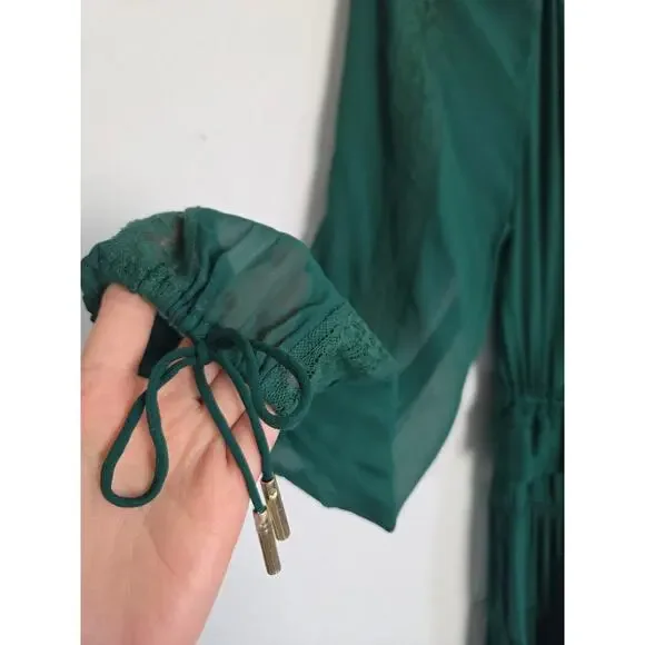 Zimmermann Green Maxi Dress US 4 Lace Tiered Long Sleeves Boho - Picture 7 of 12